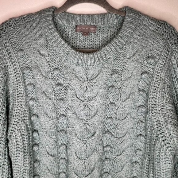 Womens Evolution By Cyrus Cable Knit Sweater Medium Balloon Sleeve, NWOT - Picture 4 of 6